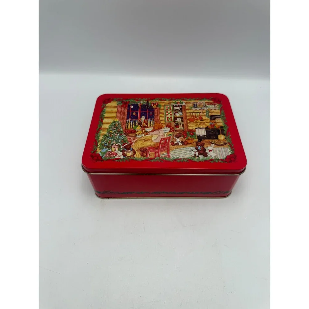 Vintage 1992 Debi Hron Christmas Teddy Bear Nesting Tins Set of 2 Red Holiday